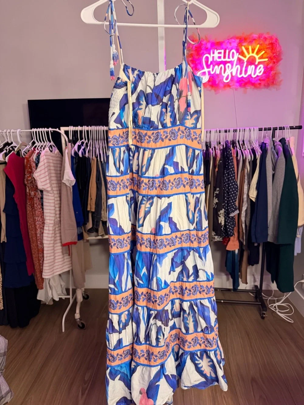 FARM Rio Blue & Pink Tie-Strap Printed Midi Dress - Picture 5 of 5